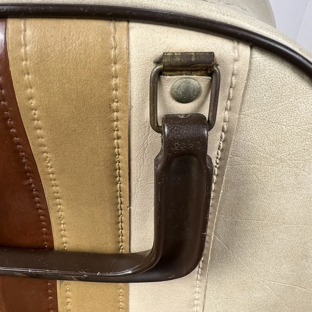 Vintage Brunswick Bowling Ball Bag Retro Striped Cream Brown Tan 1970s